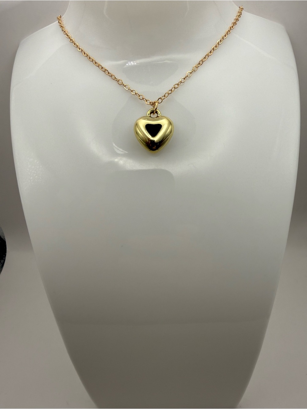 Woman's Gold -Tone Love Puffed Heart Charm Delicate Link Chain Necklace